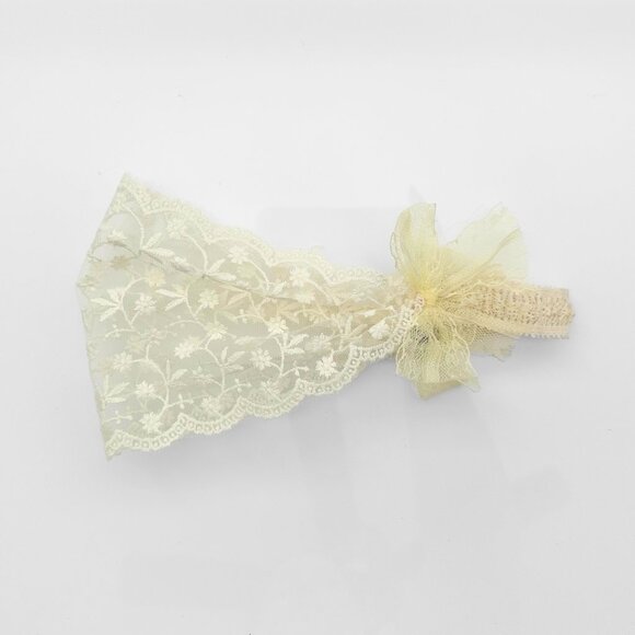 NWT Pretty Vintage Girls Head Scarf Lovely Floral Lace Embroidery Bohemian Cream - Picture 2 of 4